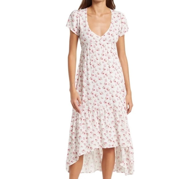 Velvet Torch Ivory Floral Hi Low Elastic Empire Waist Dress - Picture 1 of 6